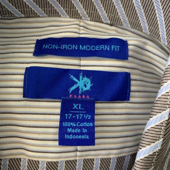 Egara Non Iron Modern Fit Button Up Shirt XL Brown Blue Stripes Long Sleeves - Picture 6 of 6